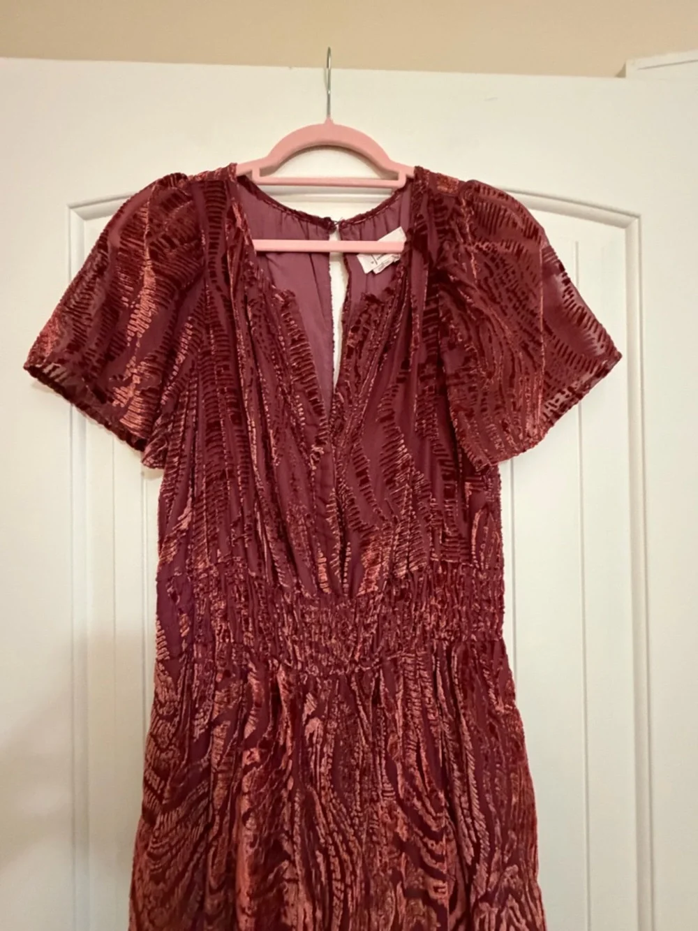 Anthropologie Somerset Jumpsuit Velvet Burnout Edition Sz Med Wide Leg Rust - Picture 7 of 17